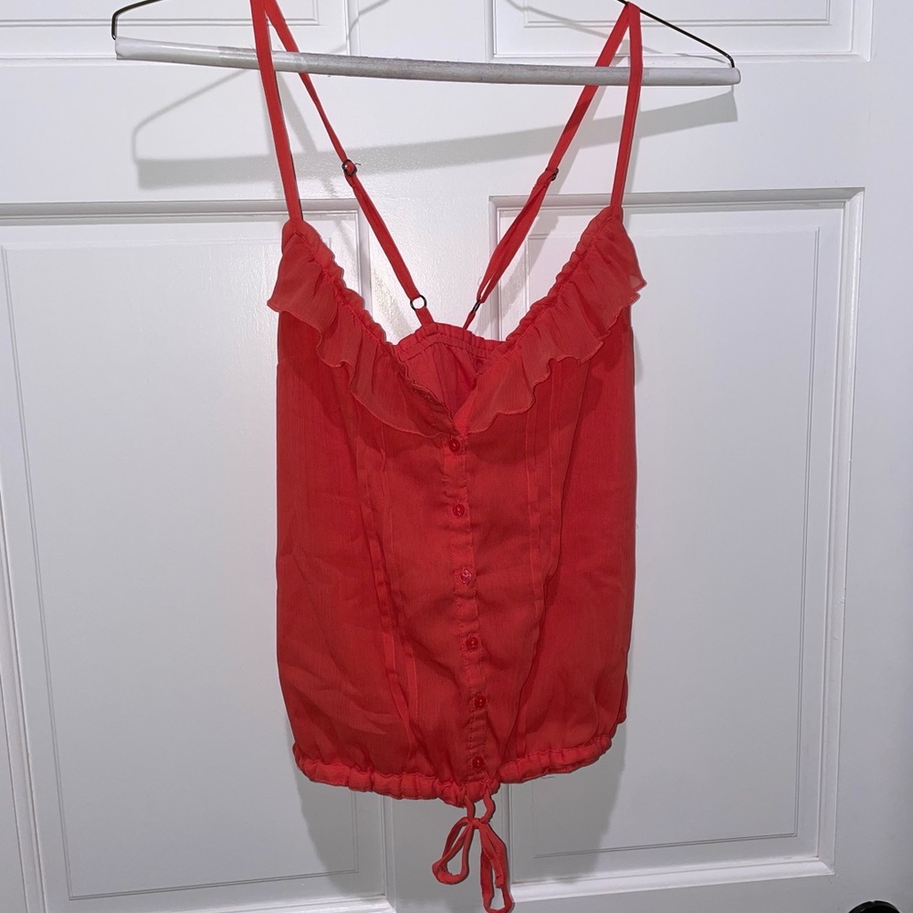 Forever 21 ruffle tank with crisscross straps, medium, coral color